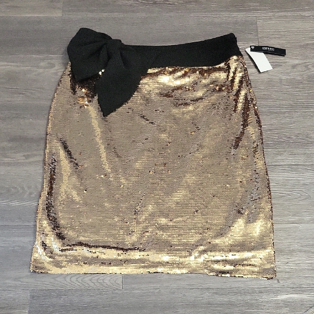 Isaac Mizrahi Gold Sequin Mini Skirt Pencil Style
